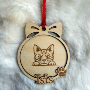 Décoration sapin Noël avec chat gravé – prénom personnalisé – souvenir animal