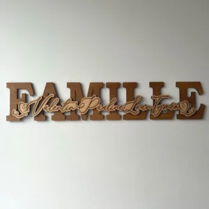 Décoration murale Famille personnalisée – Prénoms en bois – Cadeau maison unique