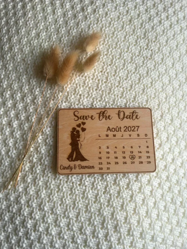 Magnet Save the Date gravé – Calendrier mariage – Bois personnalisé ...