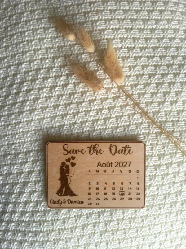 Magnet Save the Date gravé – Calendrier mariage – Bois personnalisé ...