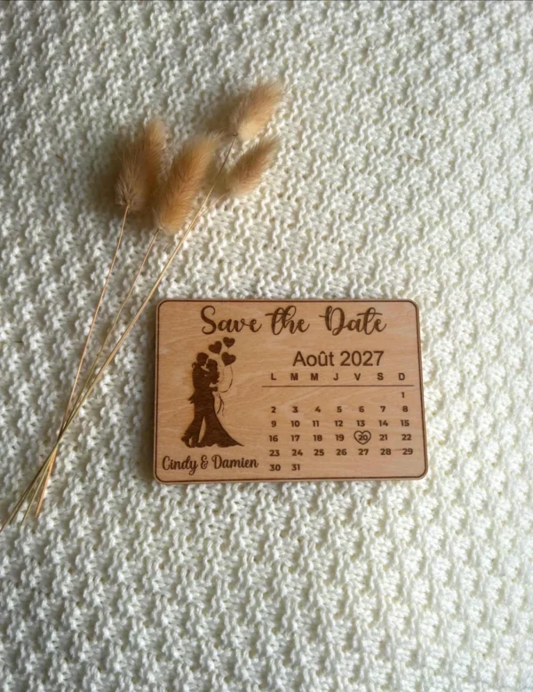 Magnet Save the Date gravé – Calendrier mariage – Bois personnalisé ...