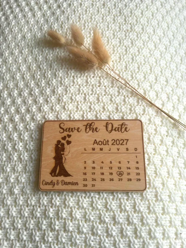 Magnet Save the Date gravé – Calendrier mariage – Bois personnalisé ...