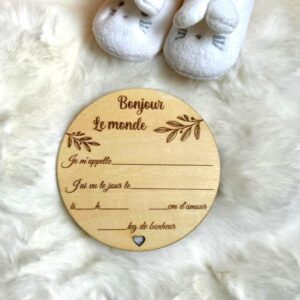 Carte de naissance en bois personnalisée – Plaque annonce bébé à compléter – Souvenir naissance