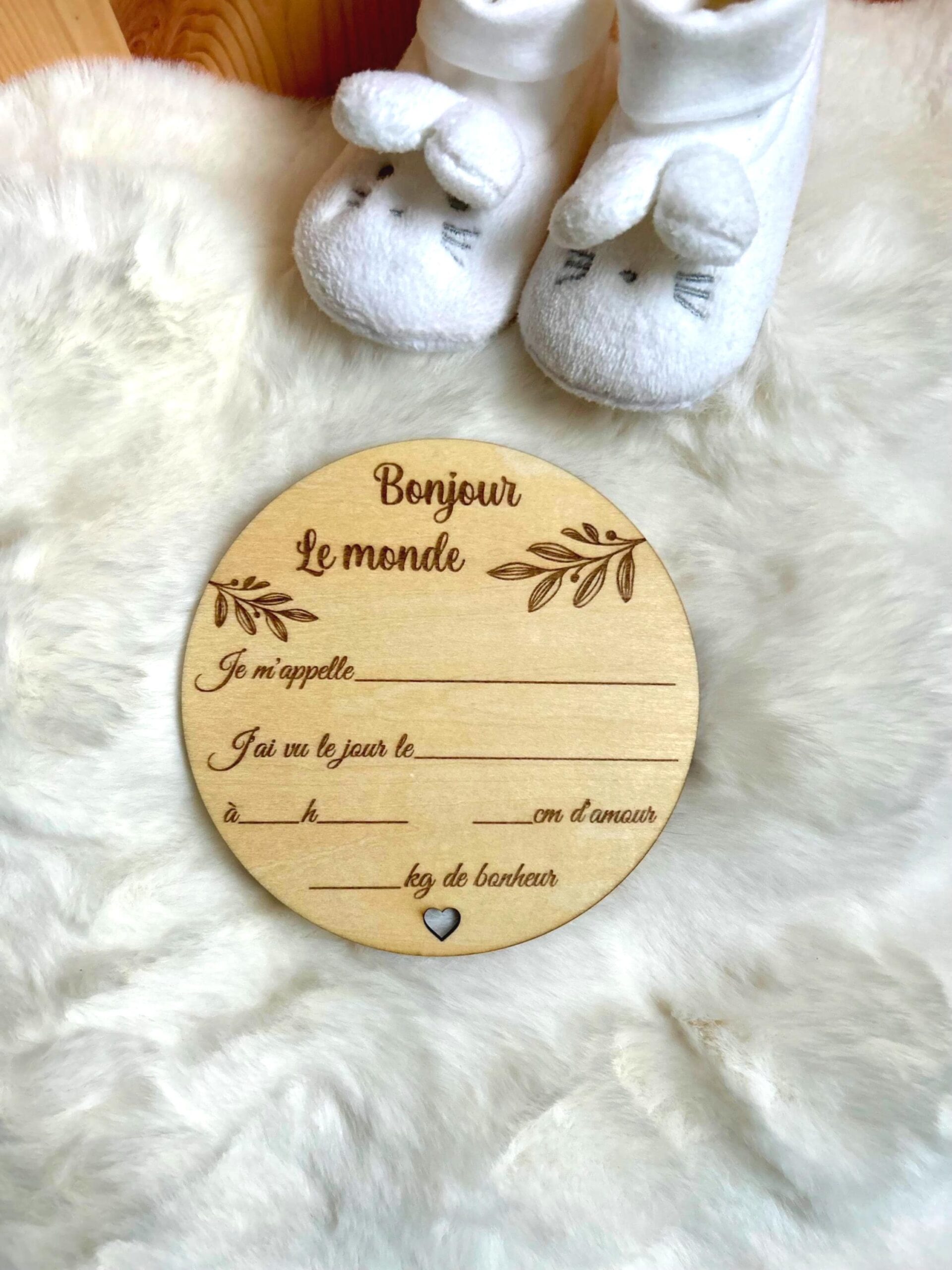 Carte de naissance en bois personnalisée – Plaque annonce bébé à compléter – Souvenir naissance