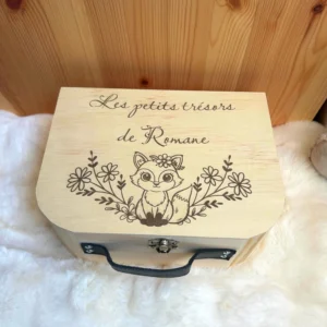 Valise à souvenirs bébé personnalisée – Renard & fleurs – Cadeau naissance, anniversaire ou baptême