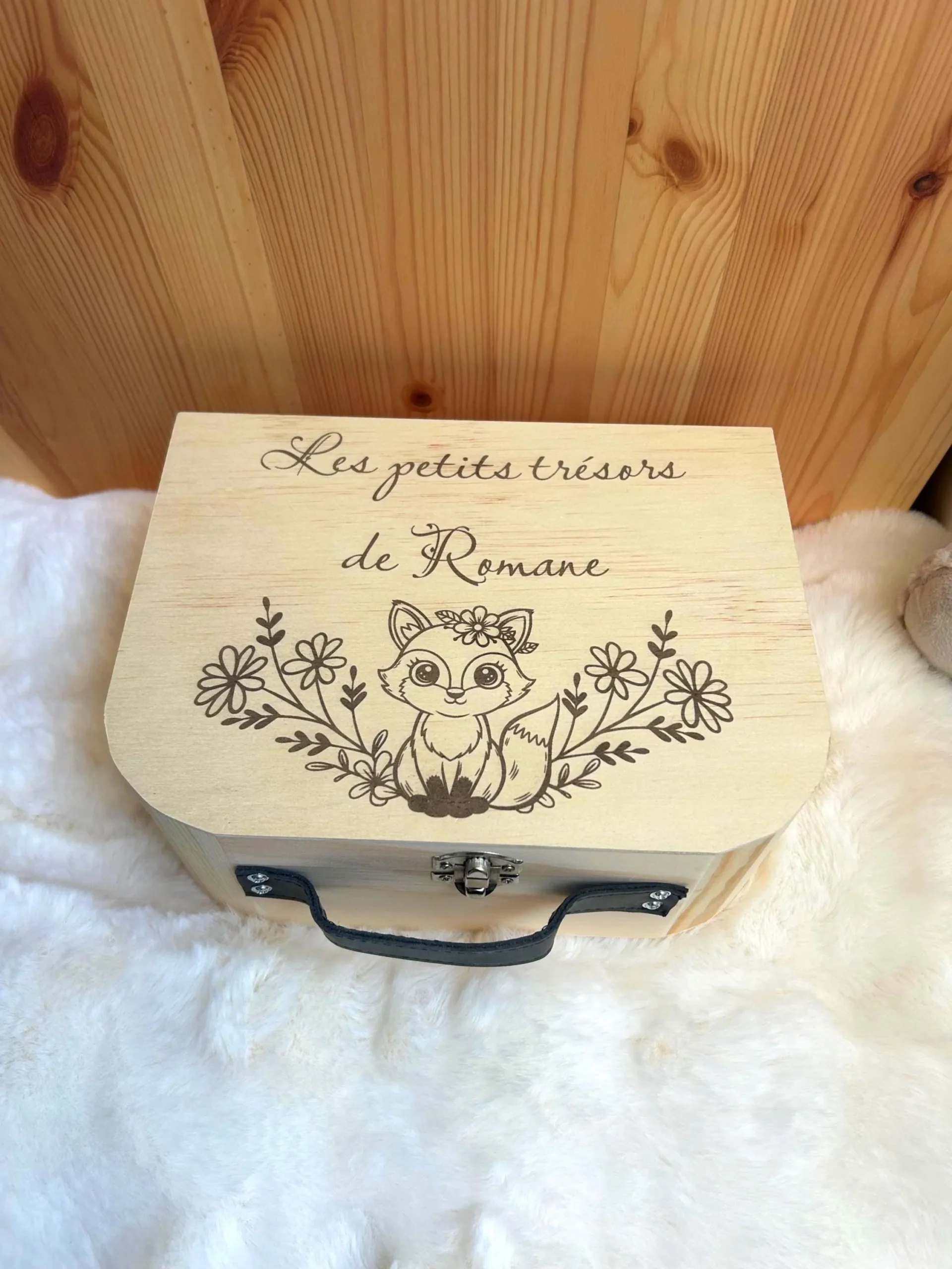 Valise à souvenirs bébé personnalisée – Renard & fleurs – Cadeau naissance, anniversaire ou baptême