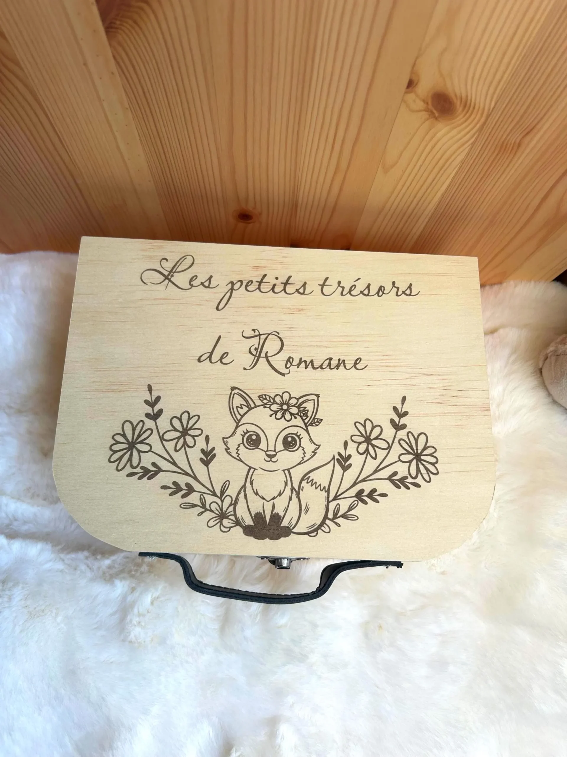 Valise à souvenirs bébé personnalisée – Renard & fleurs – Cadeau naissance, anniversaire ou baptême – Image 2