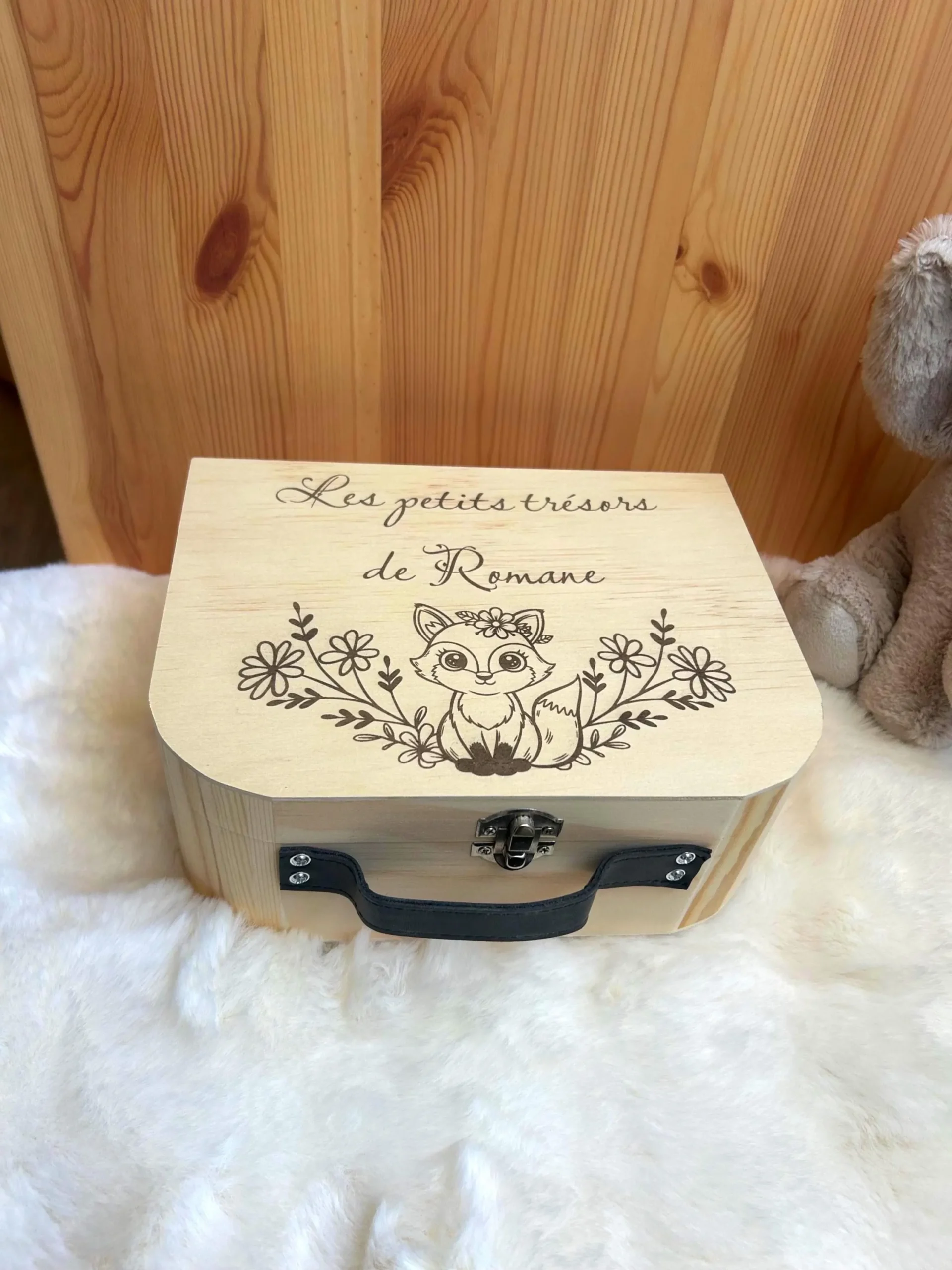 Valise à souvenirs bébé personnalisée – Renard & fleurs – Cadeau naissance, anniversaire ou baptême – Image 3