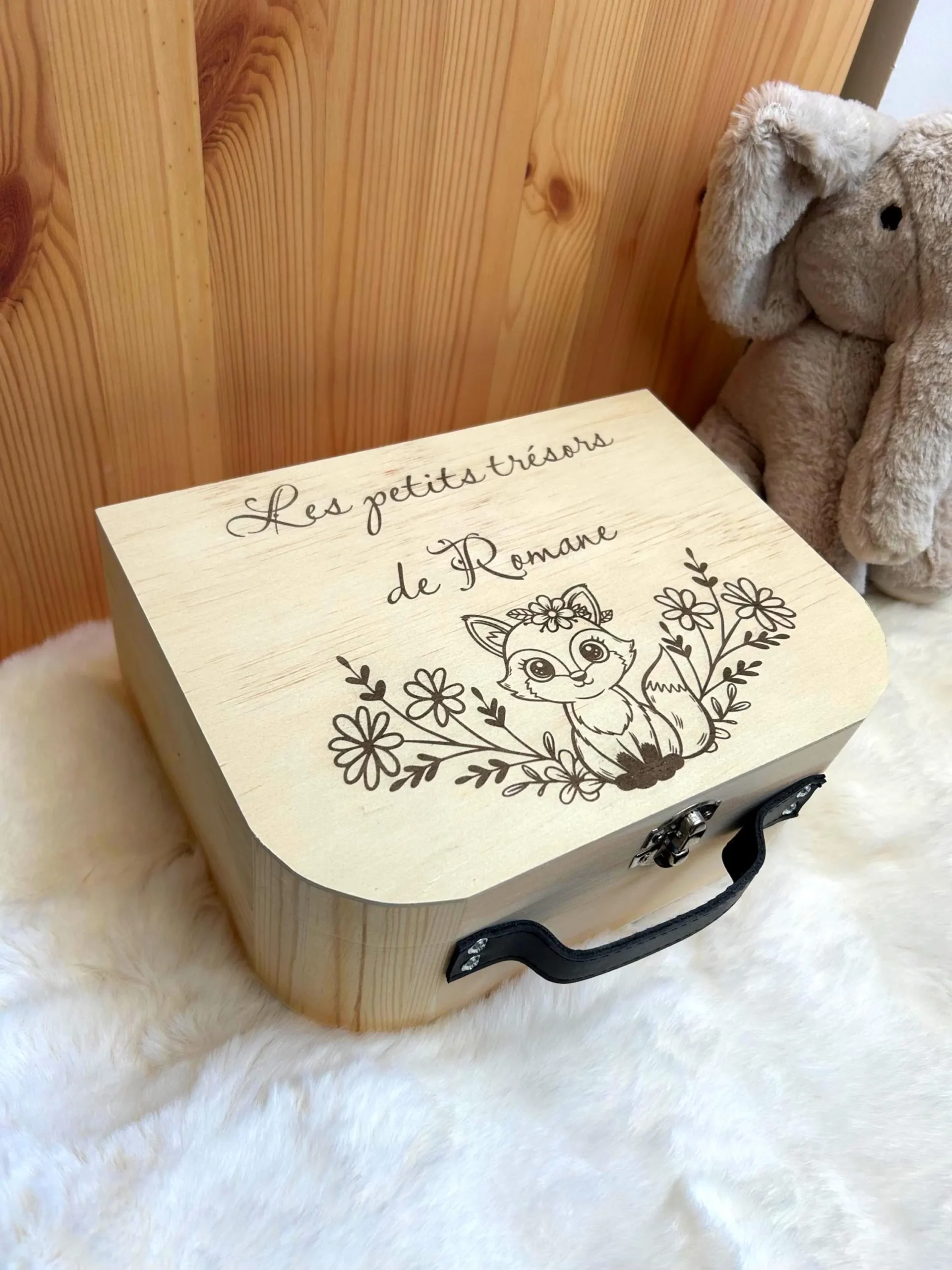 Valise à souvenirs bébé personnalisée – Renard & fleurs – Cadeau naissance, anniversaire ou baptême – Image 4
