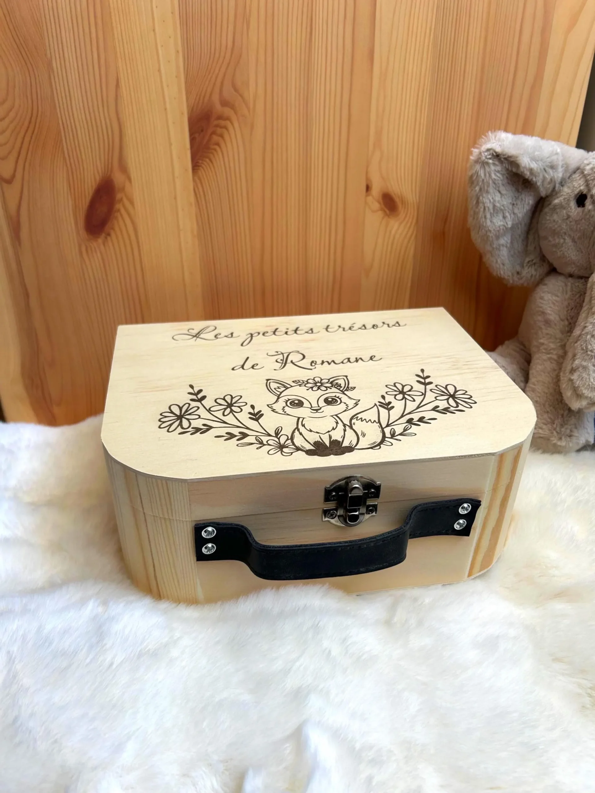 Valise à souvenirs bébé personnalisée – Renard & fleurs – Cadeau naissance, anniversaire ou baptême – Image 5