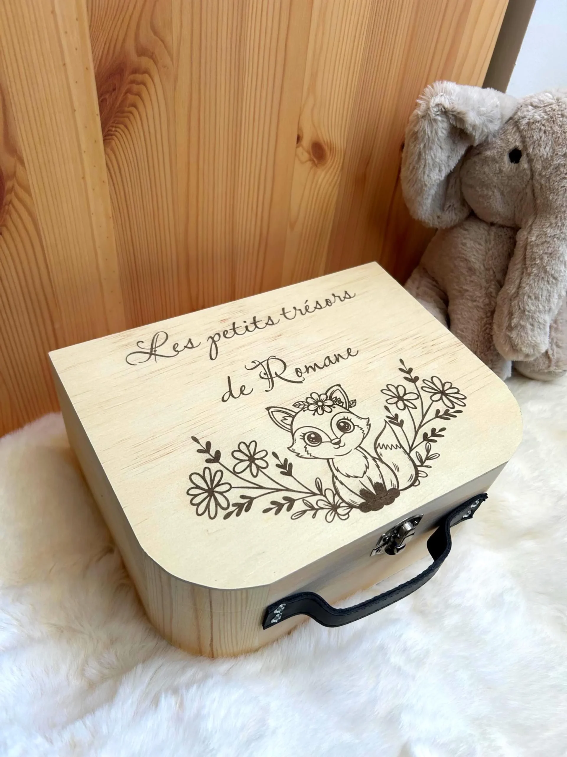 Valise à souvenirs bébé personnalisée – Renard & fleurs – Cadeau naissance, anniversaire ou baptême – Image 7
