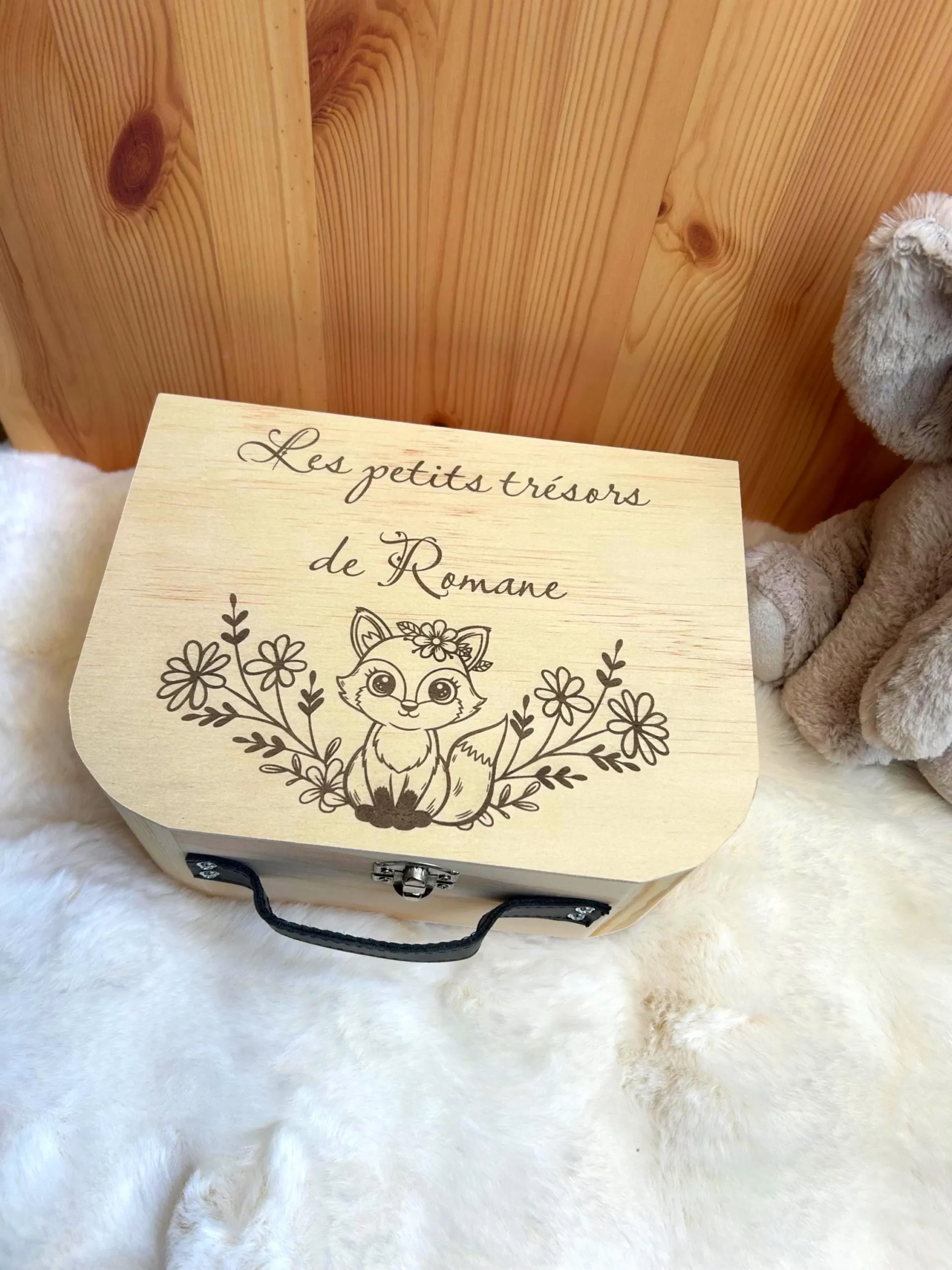 Valise à souvenirs bébé personnalisée – Renard & fleurs – Cadeau naissance, anniversaire ou baptême – Image 8