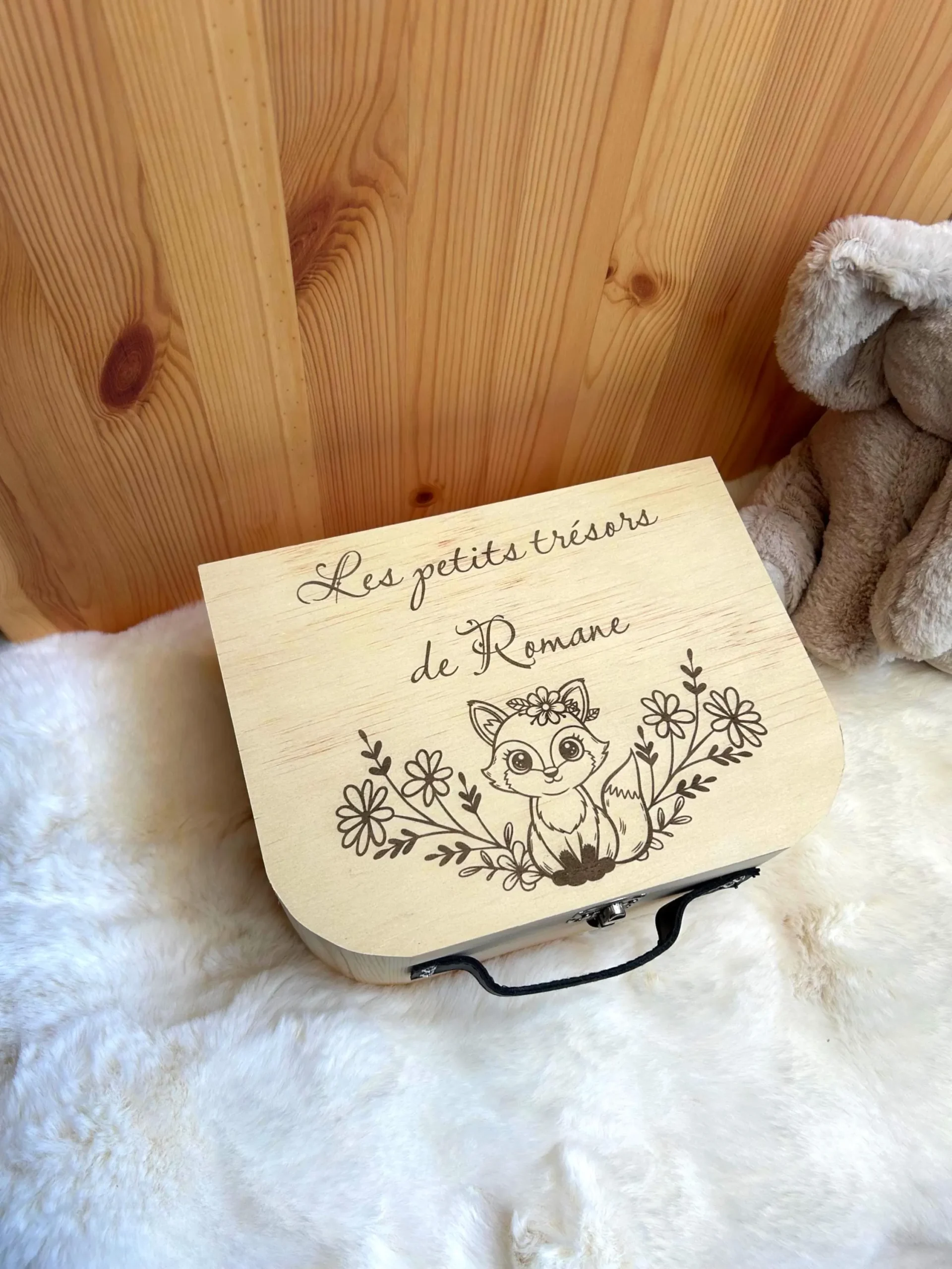 Valise à souvenirs bébé personnalisée – Renard & fleurs – Cadeau naissance, anniversaire ou baptême – Image 9