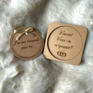 Demande en mariage personnalisée en bois – Plaque gravée avec prénom – Cadeau romantique “Veux‑tu m’épouser” – Boîte demande en mariage